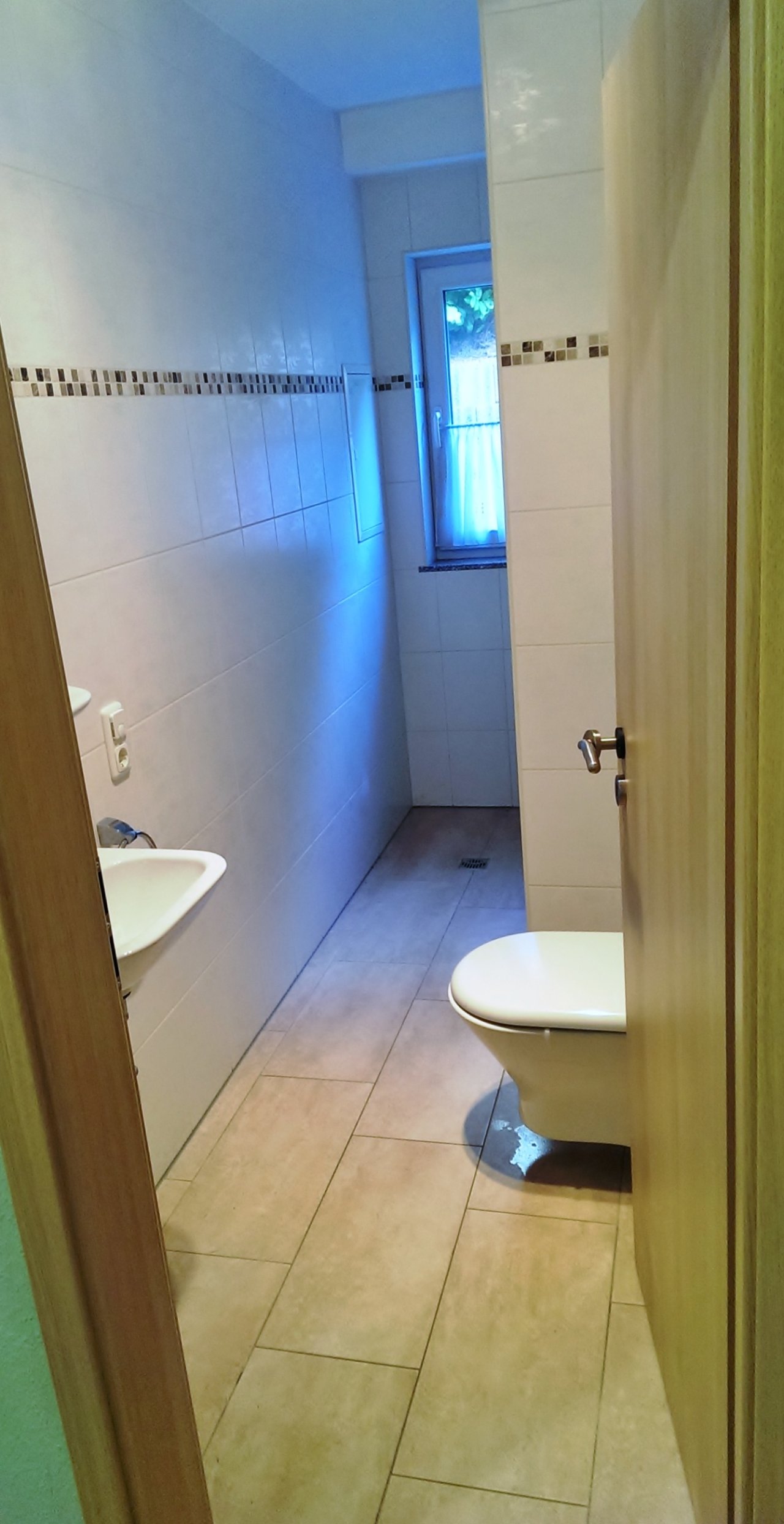 Gäste-WC mit Waschmaschinenanschluß rechts am Fenster