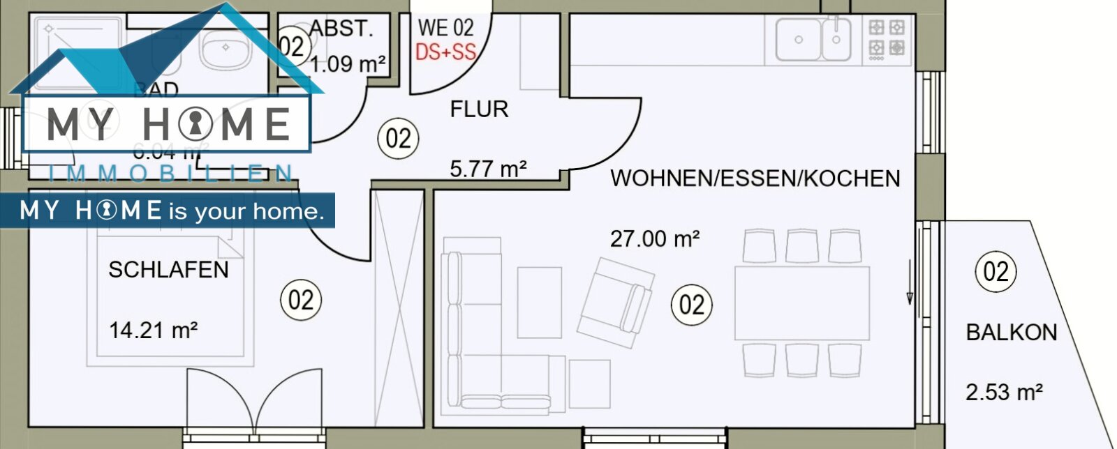 Wohnung 1. OG links , 55 m²